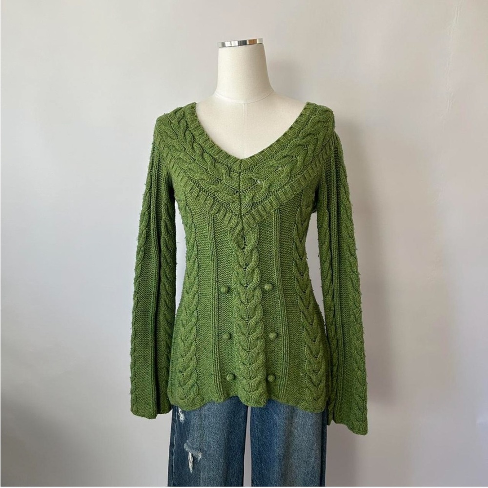 Vintage Old Navy Cottagecore Granny Chic Wool Blend Cable Knit Sweater size XS. - Picture 3 of 8